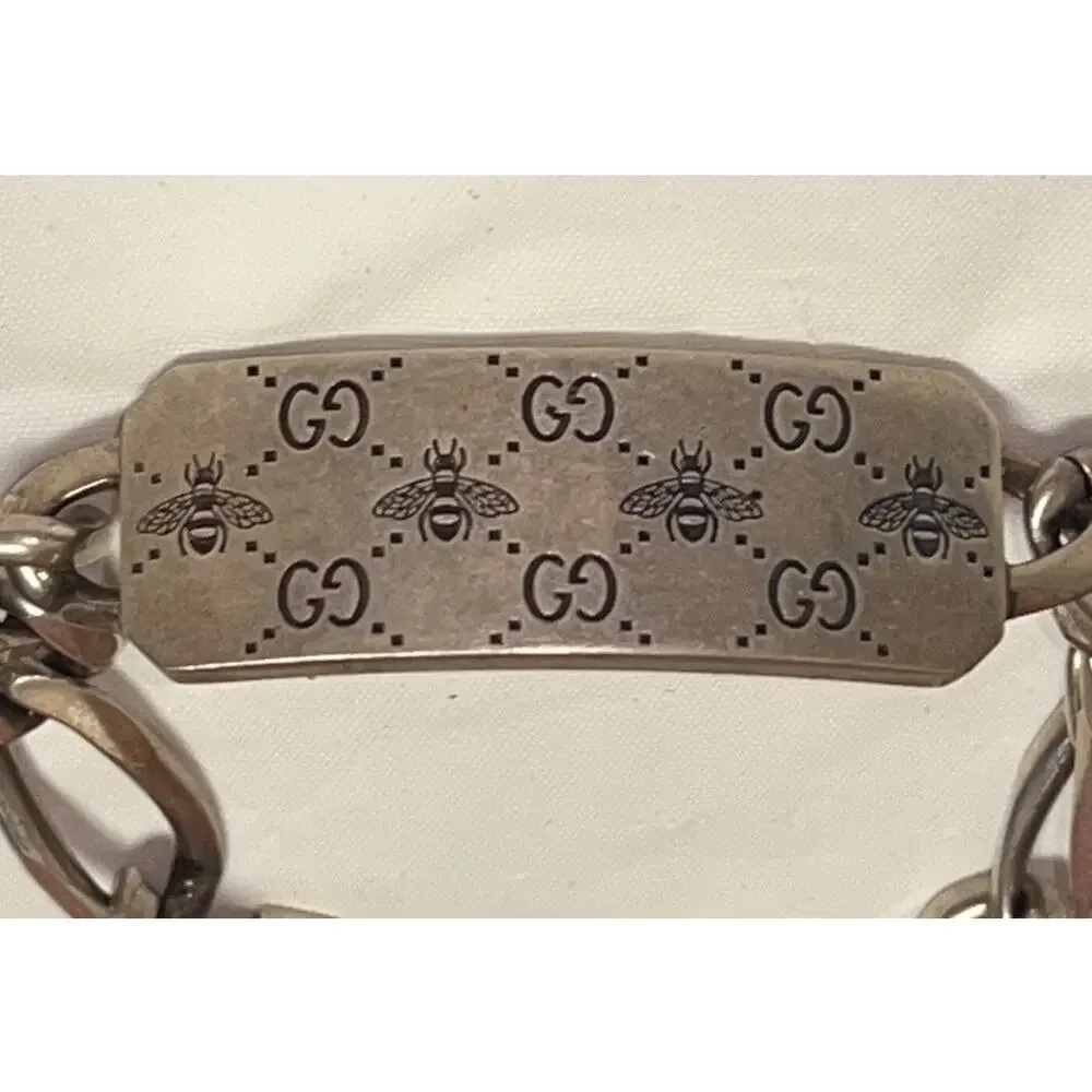 Gucci Sterling Silver 925 GG Bee Engraved Chain ID Bracelet Size 16 Italy